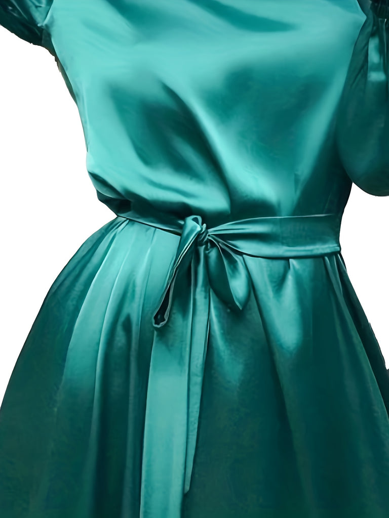 elveswallet  Simple Solid Dress, Elegant Crew Neck Long Sleeve Dress, Women's Clothing
