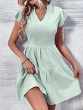 elveswallet  Solid Elegant V Neck Dress, Casual Every Day Dress For Summer & Spring, Women's Clothing
