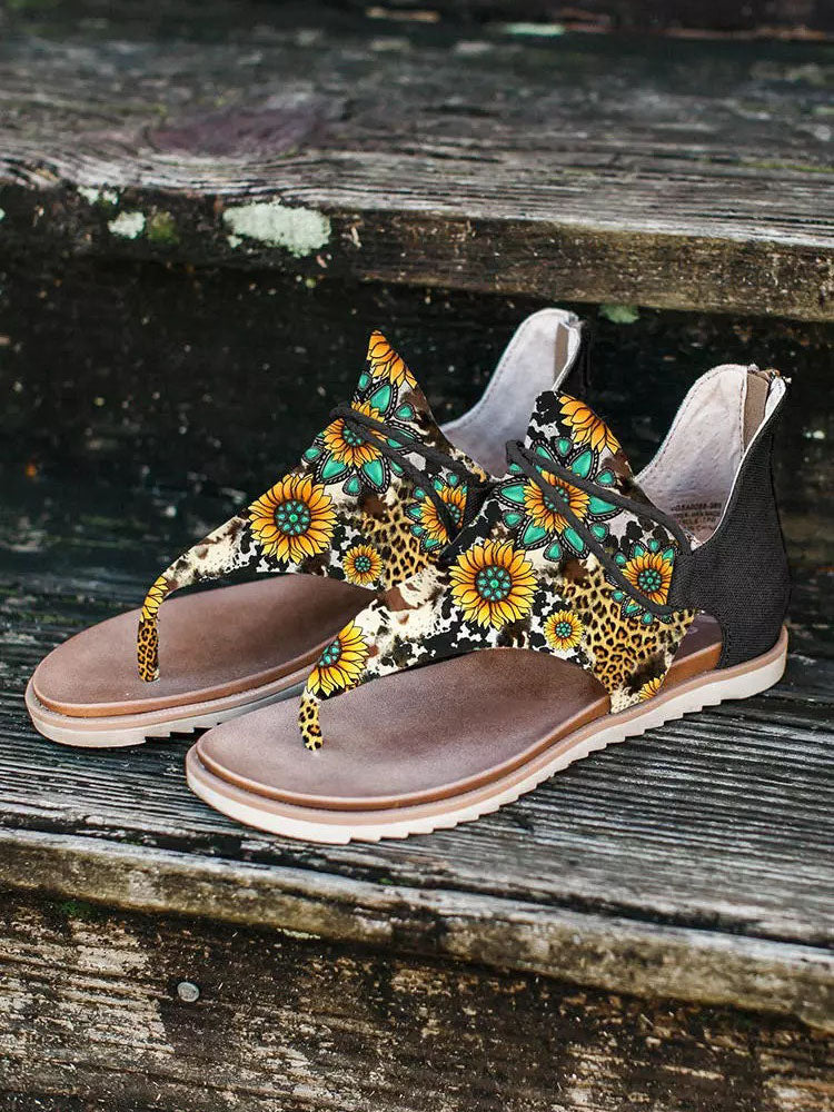 Sunflower Turquoise Cow Flat Thong Sandals