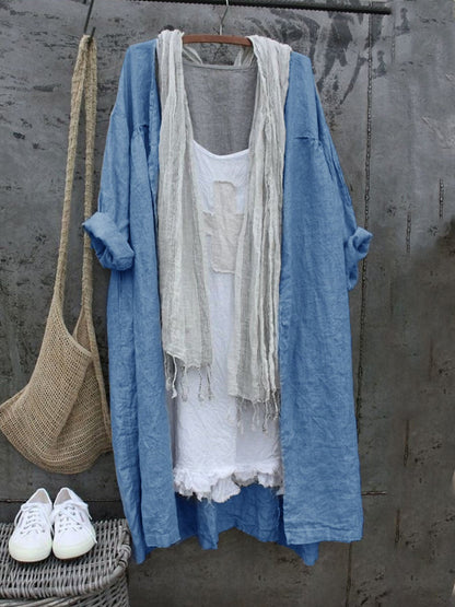 Casual Women Solid Color All-match Linen Cardigan