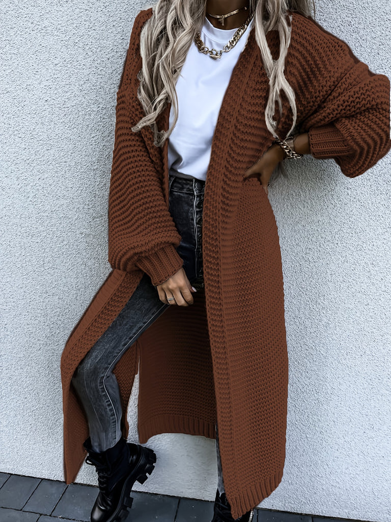 elveswalletSolid Open Front Side Split Cardigan, Casual Long Sleeve Cardigan For Spring & Fall, Women's Clothing