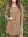 elveswallet  Solid Cable Knit Dress, Casual Crew Neck Long Sleeve Dress, Women's Clothing