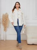 Plus Size Cute Winter Coat, Women's Plus Long Sleeve Button Up Teddy Coat With Flap Pockets