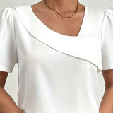 elveswallet  Plus Size Casual T-shirt, Women's Plus Solid Bubble Sleeve Irregular Neck Cute T-shirt