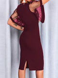 Rhinestone V Neck Dress, Elegant Mesh Stitching Sleeve Bodycon Party Dress, Women's Clothing