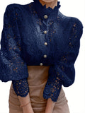 elveswallet  Women's Blouse Lace Puff Sleeve Lantern Sleeve Solid Pleated Women Blouse