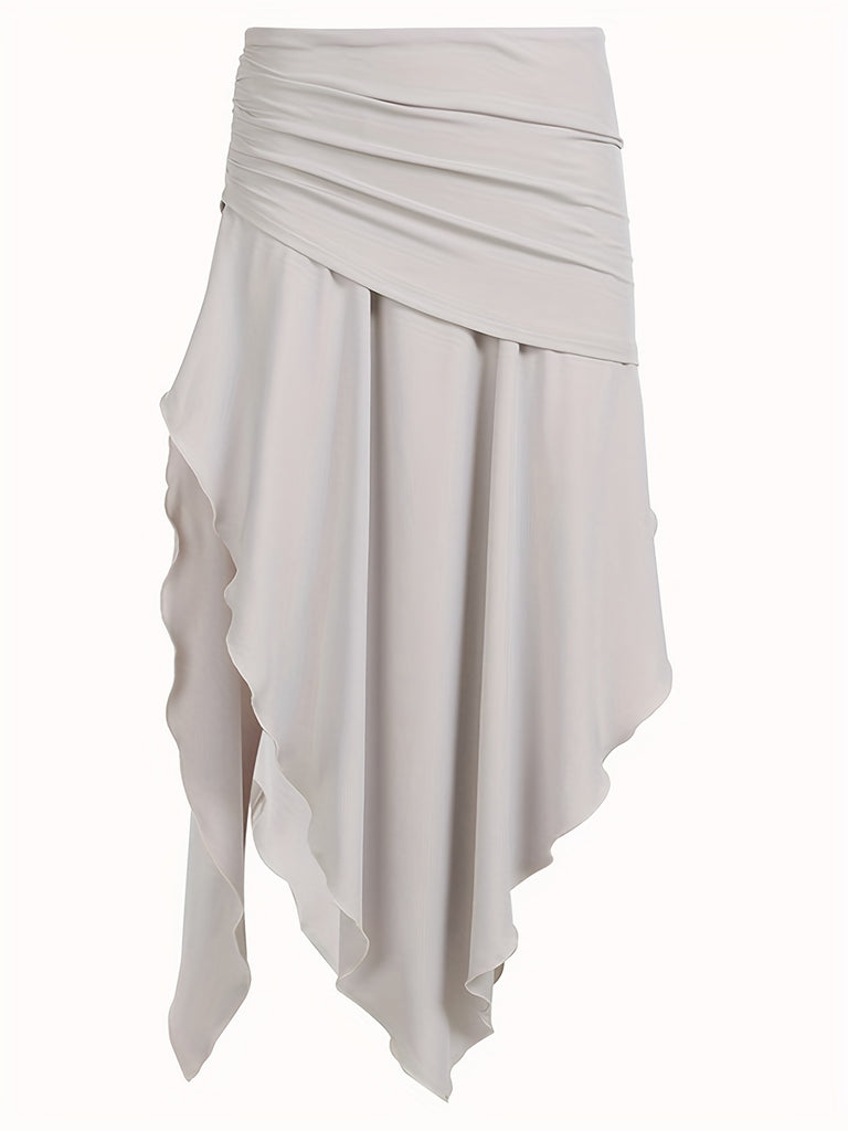 elveswallet  Ruched Side Slit Irregular Hem Skirt, Casual Skirt For Spring & Summer, Women's Clothing