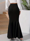 elveswallet  Solid Bodycon Mermaid Hem Skirt, Elegant High Waist Skirt For Spring & Fall, Women's Clothing