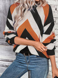 Color Block Crew Neck Pullover Sweater, Casual Long Sleeve Sweater For Fall & Winter, Women's Clothing