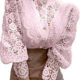 elveswallet  Women's Blouse Lace Puff Sleeve Lantern Sleeve Solid Pleated Women Blouse