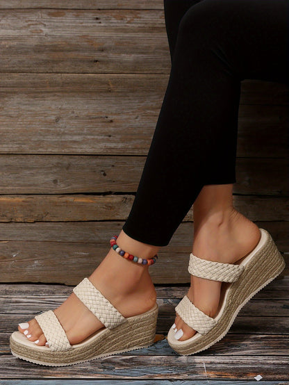 elveswallet Double Strap Open Toe Espadrilles Wedge Sandals