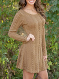 elveswallet  Solid Cable Knit Dress, Casual Crew Neck Long Sleeve Dress, Women's Clothing