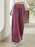 elveswallet  Casual Loose Wide Leg Pants, Solid Elastic Waist High Fashion Long Length Pants, Women's Clothing