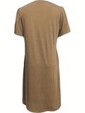 Petal Sleeve Crew Neck Dress, Casual Dress For Summer & Spring, Women's Clothing