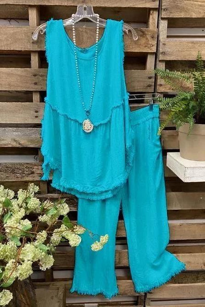 Simple Color Loose Sleeveless Suit