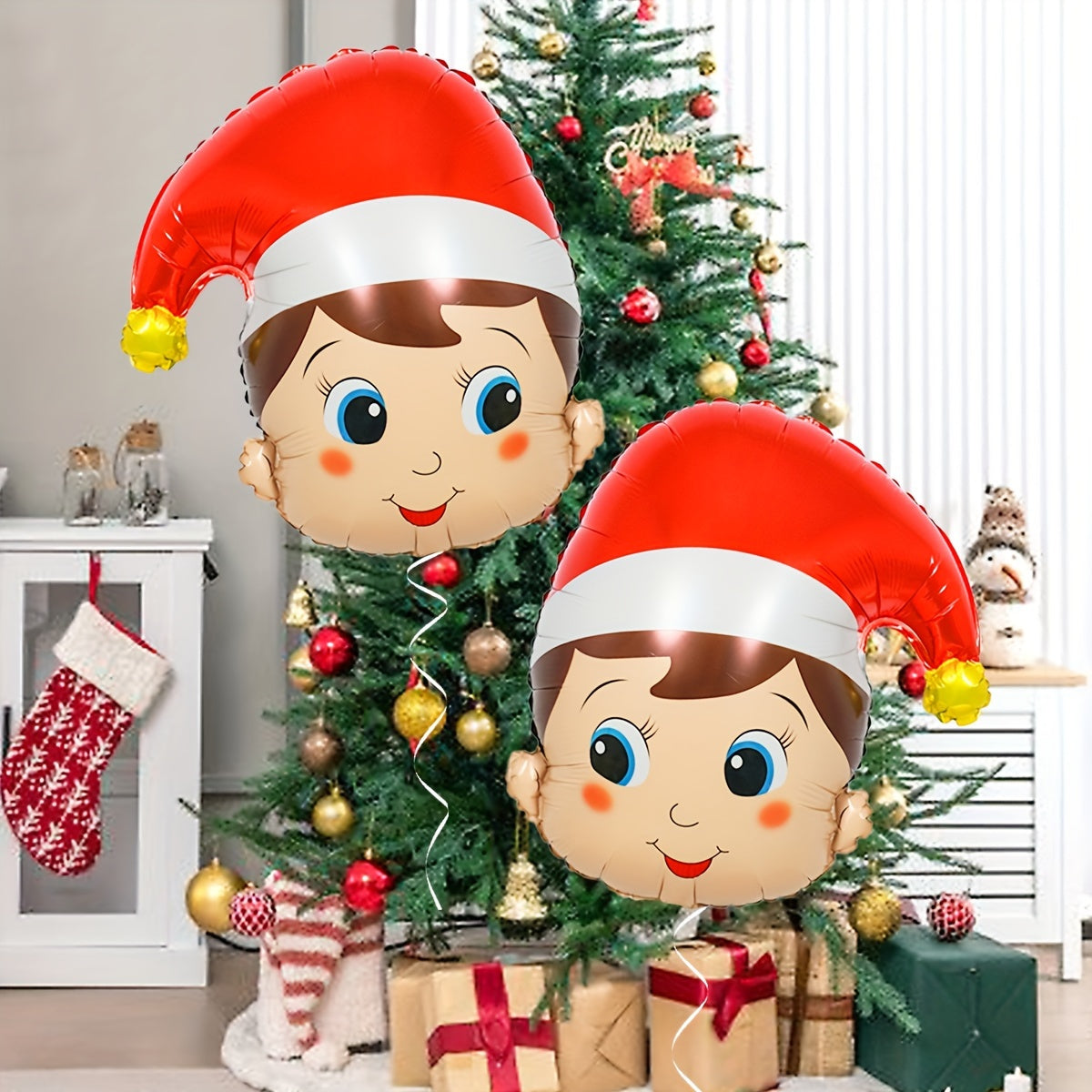 [Trusted] 2pcs Christmas Soldier Head Balloons with Red Santa Hat - Perfect for Holiday Party & Home Decor