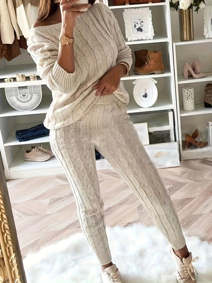 elveswallet Knitted Matching Sweater & Pants Outfits Two-piece Set