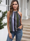 Striped Print Sleeveless Blouse, Elegant Keyhole Blouse For Spring & Summer, Women's Clothing