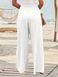 elveswallet  Smocked Waist Wide Leg Pants, Pocket Casual Pants For Summer & Spring, Women's Clothing