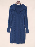 Solid Cable Knit Sweater Dress, Elegant V Neck Long Sleeve Mini Dress, Women's Clothing