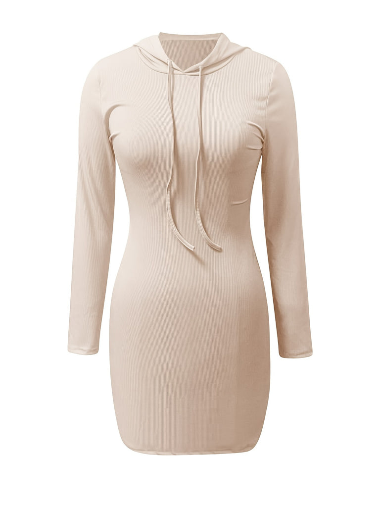elveswallet  Drawstring Hooded Dress, Casual Solid Long Sleeve Mini Dress, Women's Clothing