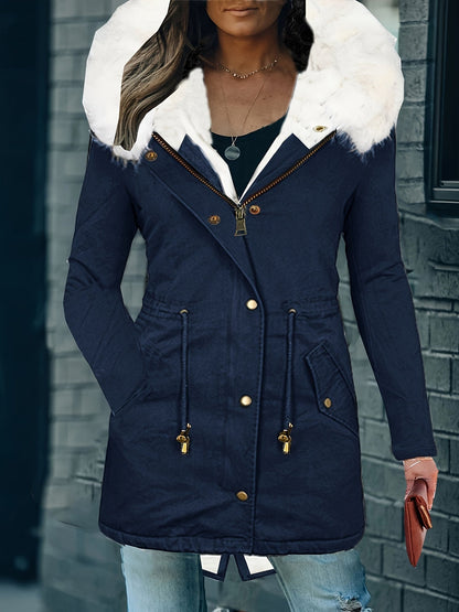 elveswallet Faux Fur Hood Drawstring Parka Coat