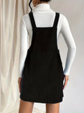 Solid Sleeveless Overall Dress, Casual Versatile Mini Dress With Buttons, Women's Clothing