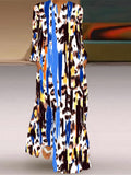 Abstract Print Maxi Dress, Casual Notched Neck Long Sleeve Dress, Women's Clothing