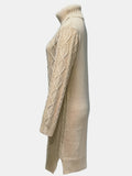 Solid Turtleneck Split Knitted Dress, Elegant Long Sleeve Dress For Fall & Winter, Women's Clothing