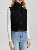 elveswallet  Stand Collar Zip Up Vest, Casual Solid Sleeveless Versatile Vest, Women's Clothing