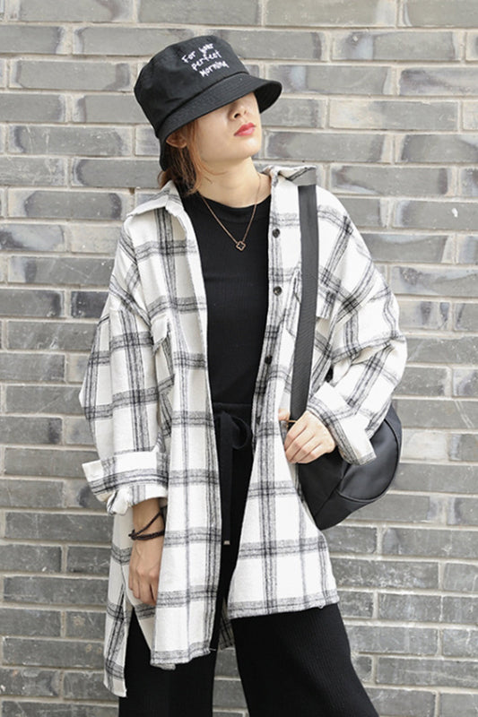 elveswallet Lapel Thickening Brushed Plaid Flannel Cardigan