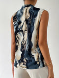 Abstract Print Sleeveless Blouse, Casual V Neck Button Front Blouse, Women's Clothing