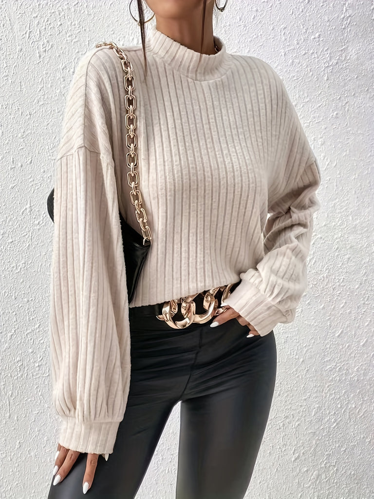 Ribbed Knit Crew Neck Sweater, Casual Long Sleeve Sweater For Fall & Winter, Women's Clothing