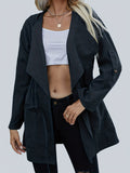 Waterfall Collar Windproof Jacket, Casual Drawstring Long Sleeve Hooded Outerwear, Women's Clothing