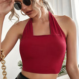 elveswallet  Crop Halter Neck Top, Y2K Sexy Backless Halter Top For Summer, Women's Clothing