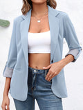 elveswallet  Solid Lapel Blazer, Elegant Open Front Work Office Outerwear, Women's Clothing