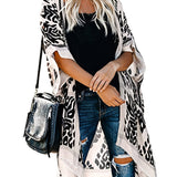 elveswallet  Leopard Print Long Cardigan, Casual Cover Up Cardigan For Spring & Summer, Women's Clothing