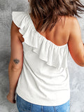 elveswallet  One Shoulder Ruffle Hem Dress, Casual Solid Layered Hem T-shirt, Women's Clothing