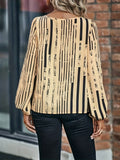 kkboxly  Striped Print Lantern Sleeve Blouse, Casual Crew Neck Blouse For Spring & Fall, Women's Clothing