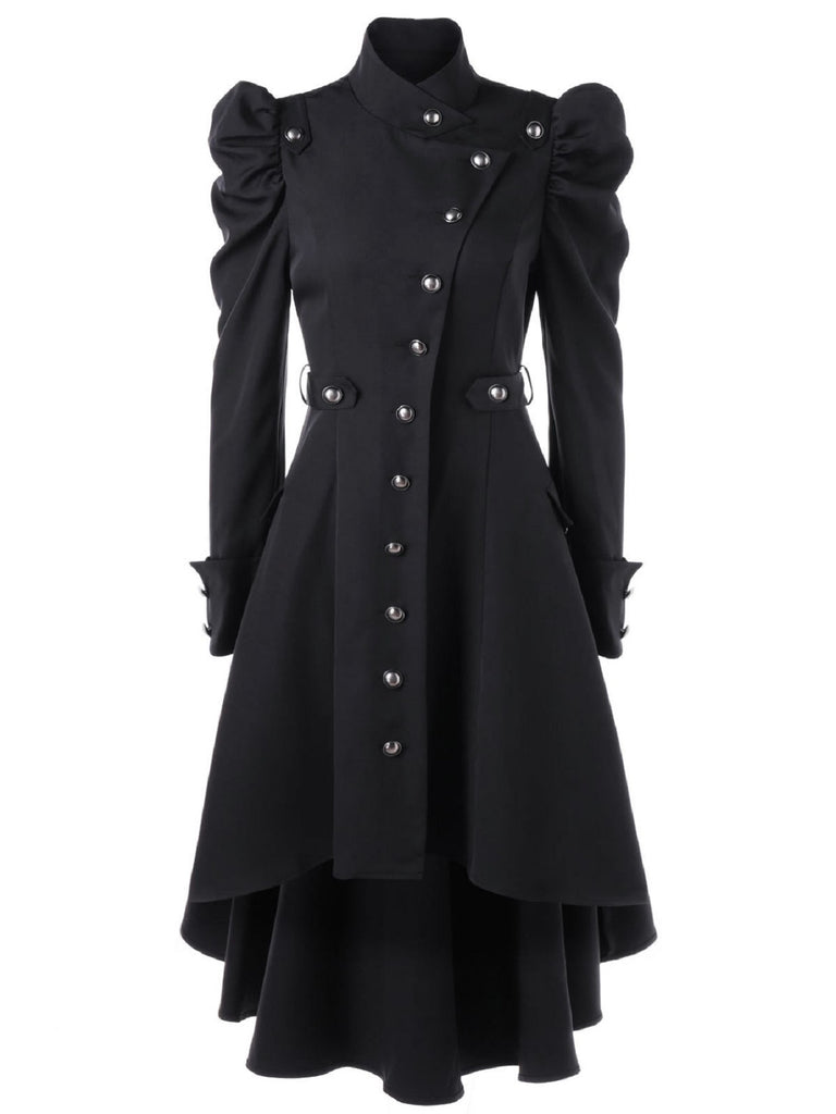 elveswallet  Solid Double Breasted Pea Coat, Belted Buckle Spring Mid-Long Lapel Outerwear, Women's Clothing
