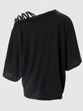 elveswallet  Cold Shoulder Criss Cross T-Shirt, Casual Crew Neck Long Sleeve T-Shirt For Spring & Summer, Women's Clothing