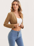 elveswallet  Solid Open Front Crop Blazer, Casual Long Sleeve Blazer For Spring & Fall, Women's Clothing