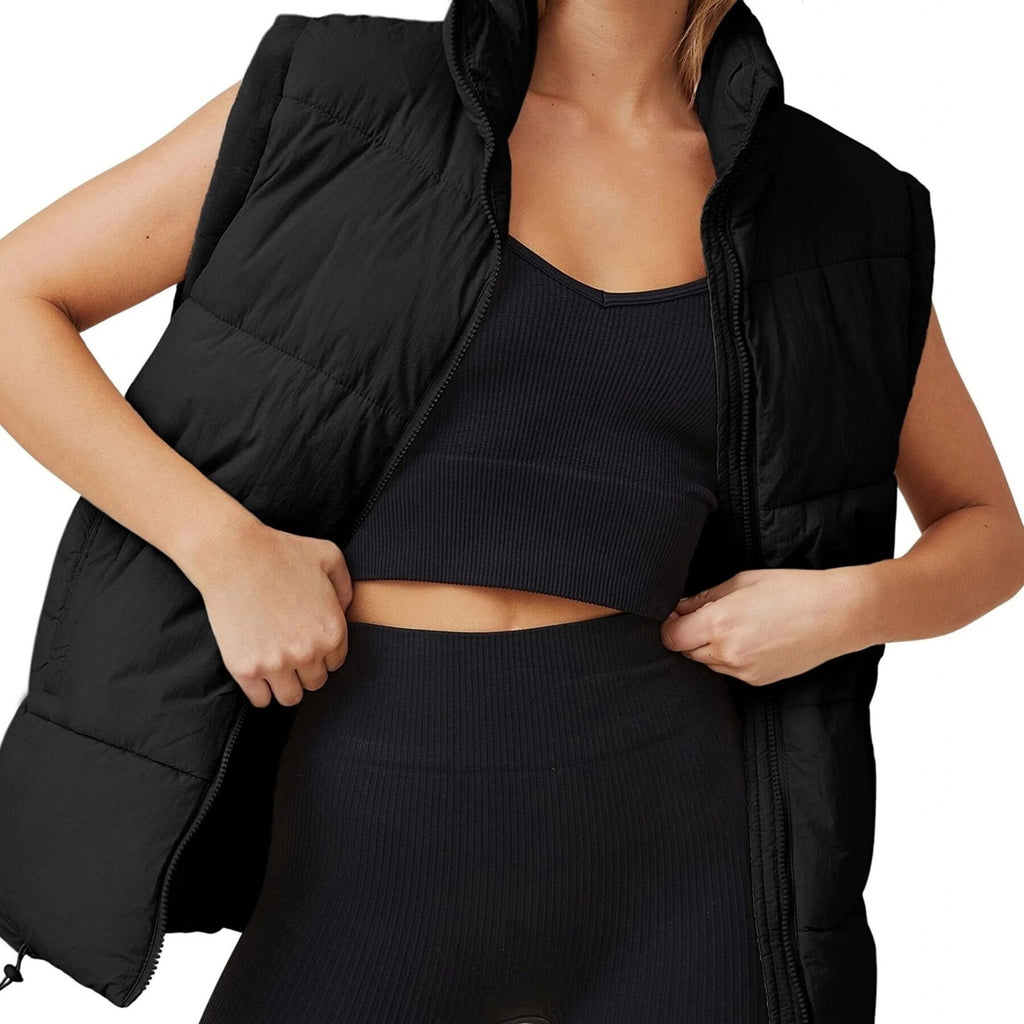 Solid Zip Up Vest, Casual Sleeveless Simple Versatile Vest, Women's Clothing
