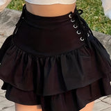 elveswallet  Drawstring Layered Skirts, Sexy High Waist Ruffle Hem Skirts, Women's Clothing