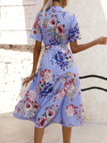 Floral Print Shirt Dress, Boho Button Front Short Sleeve Dress, Women's Clothing