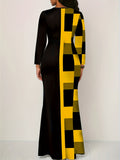 elveswallet  Geo Print Long Sleeve Split Dress, Casual Notch Neck Dress For Spring & Fall, Women's Clothing