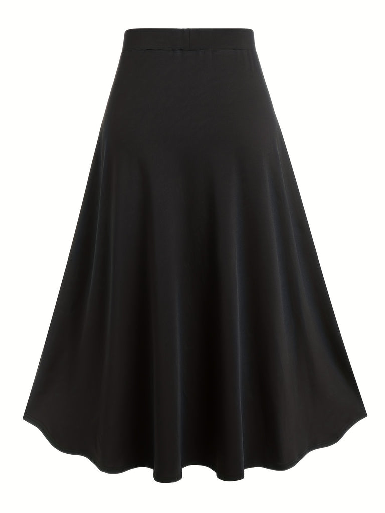 elveswallet  Plus Size Goth Skirt, Women's Plus Colorblock Grommet Lace Up Medium Stretch A-line Skirt