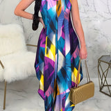 elveswallet  Color Block Cami Dress, Casual Sleeveless Summer Maxi Dress, Women's Clothing
