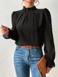 kkboxly  Ruched Keyhole Blouse, Elegant Solid Long Sleeve Versatile Blouse, Women's Clothing