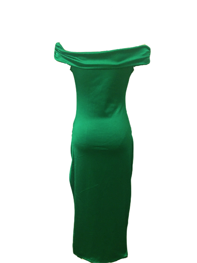 elveswallet  Off Shoulder Slit Maxi Dress, Elegant Formal Party Evening Waist Solid Color Sleeveless Mid-length Dresses, Women's Clothing
